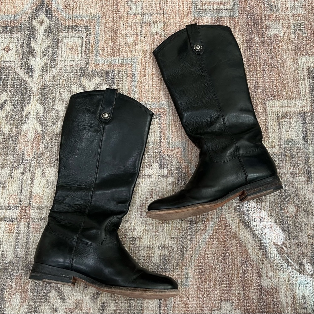 Frye Black Leather Button Boot Riding Boot